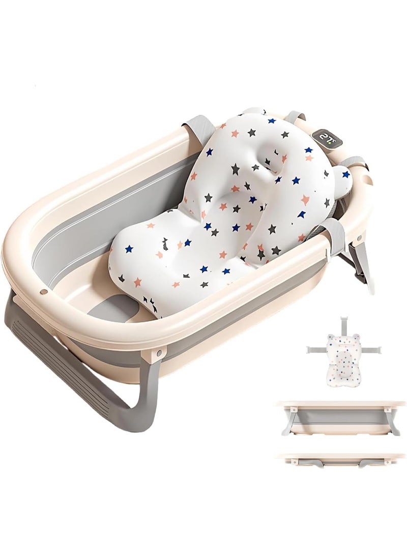 HI-FINE Baby Bath tub Foldable,Baby Bath Tub for Infants to Toddler,with Thermometer & Soft Floating Cushion,Durable No-Slip Hanging Portable Bathtub for Newborns to Toddler 0-36 Months - Image 1